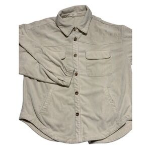 Ett Women Cream Beige Corduroy Shacket Button Front Oversized Jacket MO9525 ML